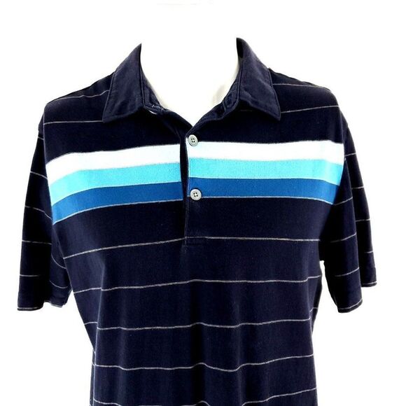 Banana Republic Cotton‎ Polo Large Blue Teal Striped - Picture 1 of 7